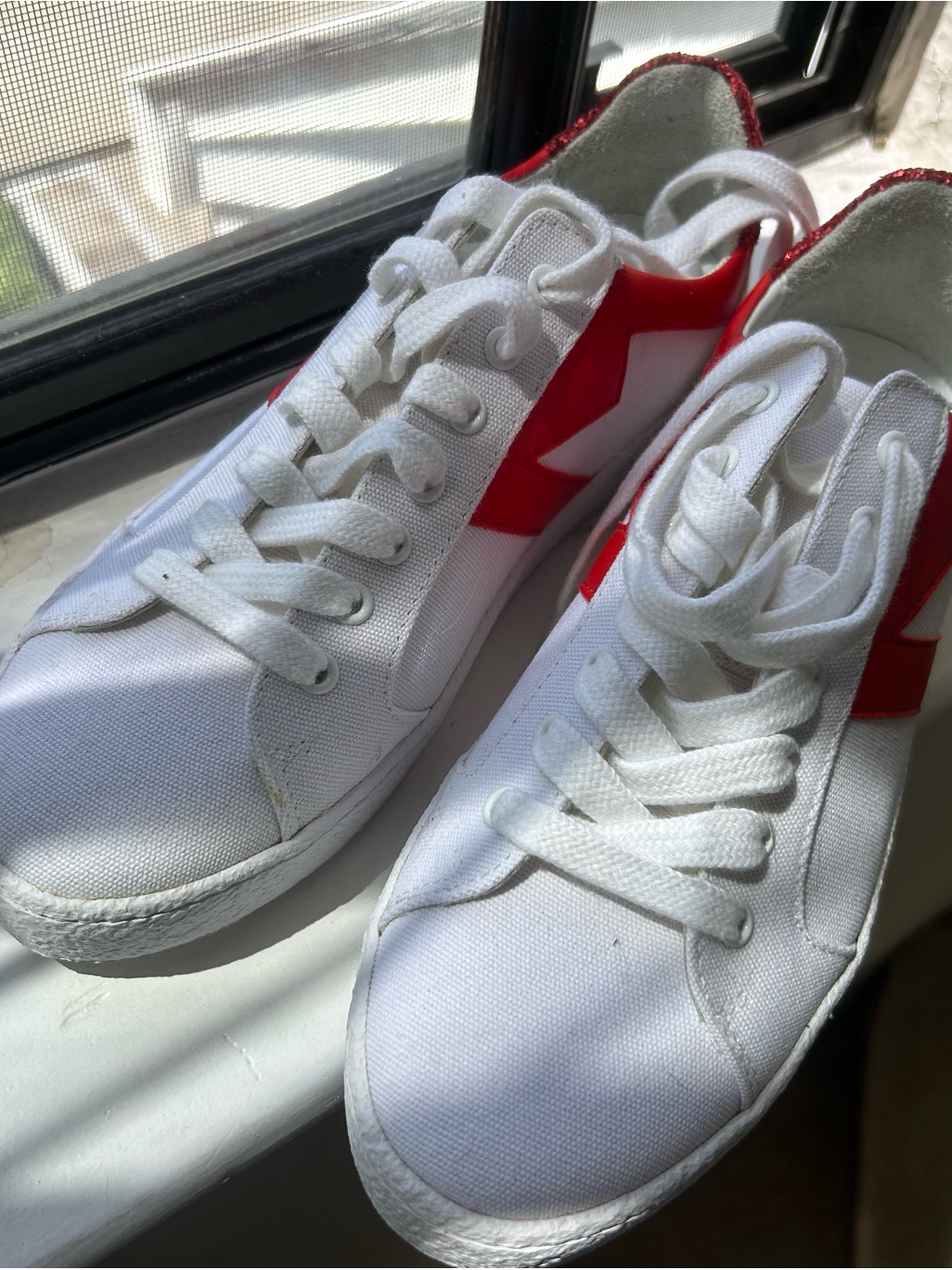 Maje White Canvas Sneakers With Red Accents